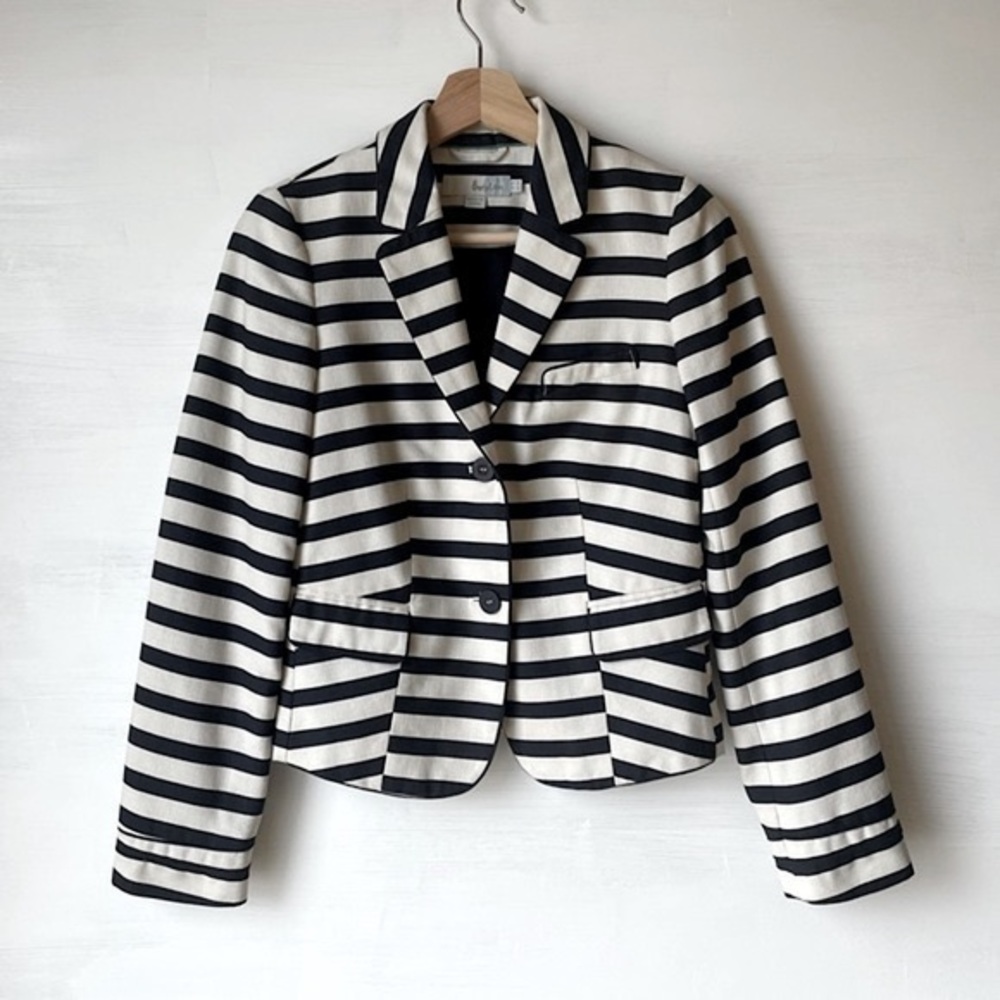 Boden Nautical Navy & White Stripe Blazer Size: 4